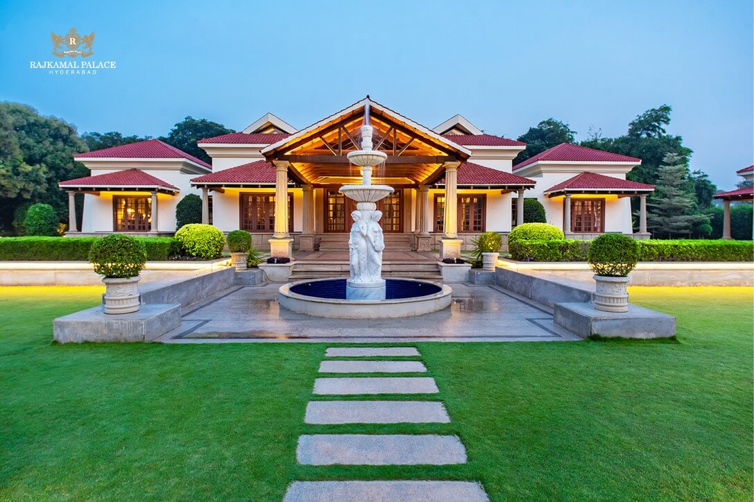 Close-up shot showcasing Rajkamal Palace as a stunning backdrop for outdoor wedding venues.